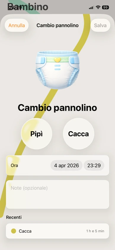 Ribbon Care — tracciamento cambio pannolino