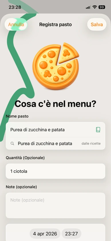Ribbon Care — registrazione pasti svezzamento