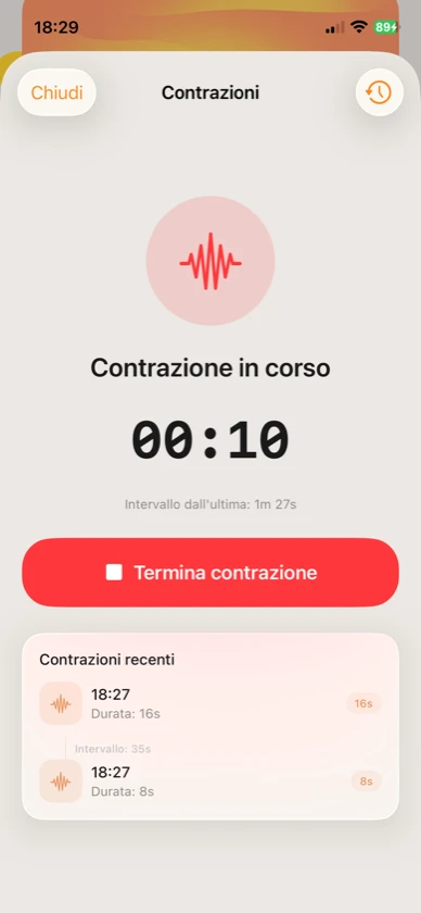 Ribbon Care: timer contrazioni con durata e intervallo