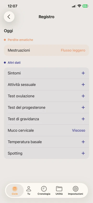Ribbon Care: registro giornaliero ciclo con muco, temperatura, LH