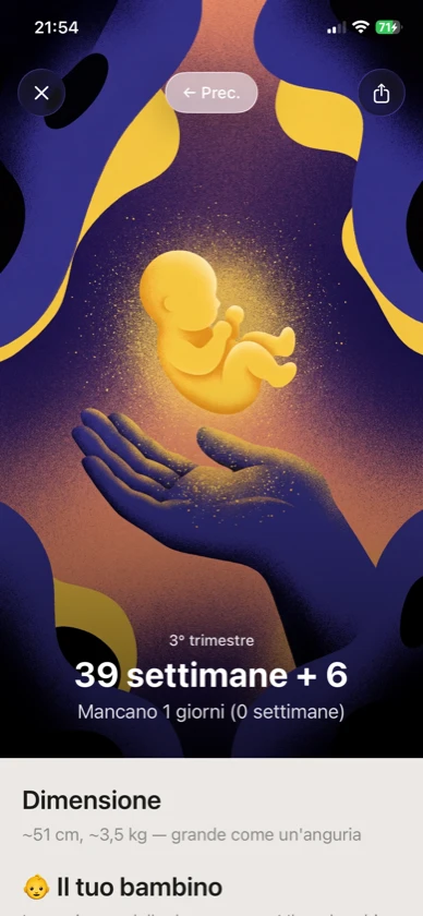 Ribbon Care — settimana 39 di gravidanza, il bambino nelle mani